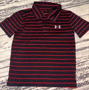 Under Armour Boys Matchplay Stripe Performance Polo Shirt, Black/Red